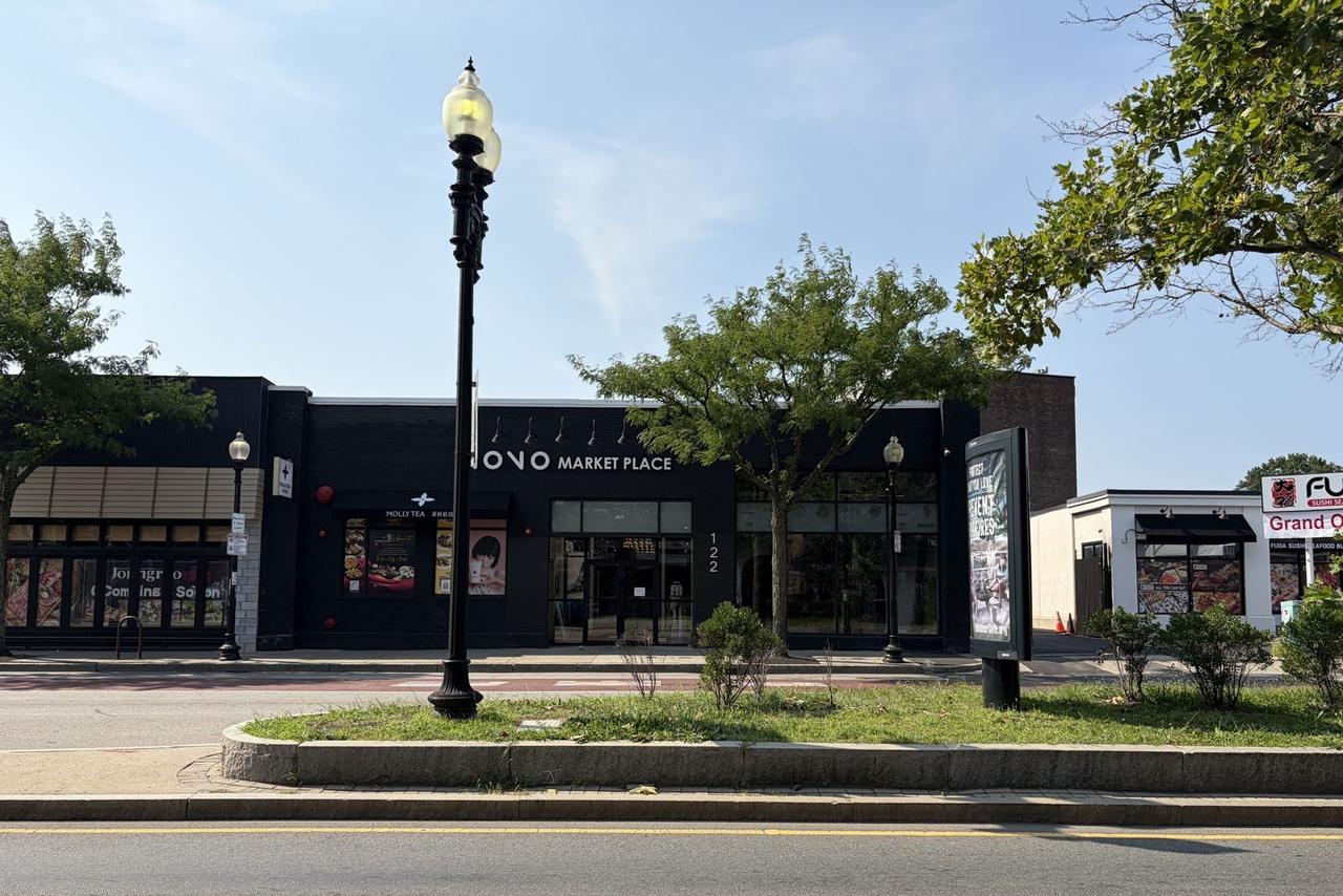 A one-story retail strip on Brighton Avenue today